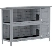 PawHut Konijnenhok-Grenenhout-136,4L x 50B x 93H cm-Grijs