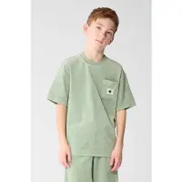 Shoeby T-shirt lichtgroen met textuur Jongens Katoen Ronde hals Effen - maat 98/104