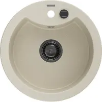 Mexen Diego granieten gootsteen 1-kompartment 488 x 480 , beige, zwarte sifon - 6512481000-69-B
