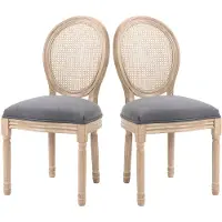 HOMCOM Eetkamerstoelen, set van 2, keukenstoel met rotan rugleuning, linnenlook
