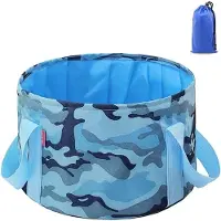 Markenlos Camouflage-blauw wasbak voor op de camping, 15 liter, gemaakt van Oxford-stof, ruimtebesparend, lichtgewicht, inklapbaar