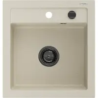 Mexen Vito granieten gootsteen 1-kamer 520 x 490 , beige, zwarte sifon - 6503521000-69-B