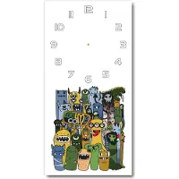 Tulup Wandklok - Gekke monsters Wandklok Glas Decoratie - 30x60 cm - Groente Gekleurde Glazen Klok - Witte handen - Rechthoekige Klok - Klok Glas Met Opdruk - Moderne Wandklok Glas