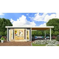 Karibu tuinhuis, tuinhuis, Radeburg 3, set van 3, 3,3 meter, aanbouwdak, terragrond, 665x369x229,5 cm