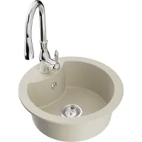 Mexen Diego granieten gootsteen met 1 bak en Savita keukenkraan, beige - 6512-69-672601-00