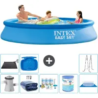 Intex Rond Opblaasbaar Easy Set Zwembad - 305 x 61 cm - Blauw - Inclusief Pomp - Solarzeil - Onderhoudspakket - Filter - Grondzeil - Solar Mat - Ladder - Voetenbad - 9-delig
