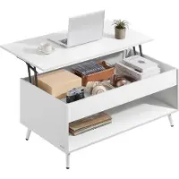 Vasagle Salontafel met verstelbaar blad en verborgen opbergvak - Sneeuwwit-mat wit - Sneeuwwit