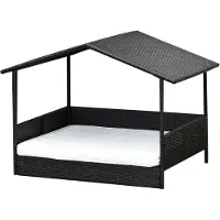 Northio Rieten hondenhuis met kussen, hondenbed in huisvorm, buitenhondenhut, stalen frame, PP-materiaal, koffiebruin, 98 x 69 x 73 cm