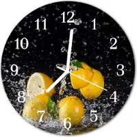 Tulup Wandklok - Citroenen Glazen Wandklok Design - 30fi cm - Geel Klok Glas Met Opdruk - Witte Handen - Ronde Wandklok - Wandklok Glas Met Motief - Decoratieve Glazen Klok