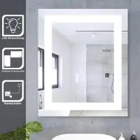 Sonni 60 x 50 cm badspiegel met energiezuinige LED-verlichting. Ingebouwde, matte lichtstrip. Koper- en loodvrij. Spiegel, IP44, wandmodel