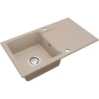 VBChome granieten spoelbak, 76 x 44 cm, beige, enkele kom, inbouwspoelbak, omkeerbaar, gespikkeld. Onderhoudsvriendelijke spoelbak met sifon. Ideaal voor kleine keukens