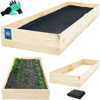 KOTARBAU Moestuinbak, Verhoogd Tuinbed, Vurenhout, 240 x 80 x 27 cm, Natuurlijk, Plantenbed, met Vlies en Handschoenen met Klauwen, Groentebed, Bloembak Hout Buiten