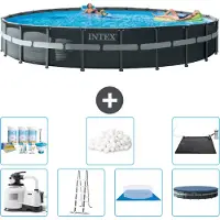Intex Ronde Ultra XTR Frame Zwembad – 732 x 132 cm – inclusief pomp, ladder, bodemzeil, afdekking, onderhoudspakket, filterballen en zonnepaneel