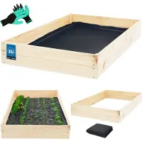KOTARBAU Moestuinbak, Verhoogd Tuinbed, Vurenhout, 120 x 80 x 18 cm, Natuurlijk, Plantenbed, met Vlies en Handschoenen met Klauwen, Groentebed, Bloembak Hout Buiten