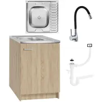 Stamar - Keukenkast 60cm met Wastafel + Wastafelkraan - Keuken meubel - Eik Sonoma