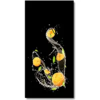 Tulup Wandklok - Abrikozen en water Decoratieve Glazen Klok - 30x60 cm - Oranje Glazen Wandklok Design - Zwarte handen - Rechthoekige Klok - Glazen Klok Met Print - Wandklok Glas Met Motief