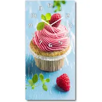 Tulup Wandklok - Frambozenmuffin Wandklok Glas Decoratie - 30x60 cm - Rood Gekleurde Glazen Klok - Witte handen - Rechthoekige Klok - Klok Glas Met Opdruk - Moderne Wandklok Glas