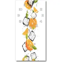 Tulup Wandklok - Sinaasappels met ijs Wandklok Glas Decoratie - 30x60 cm - Oranje Gekleurde Glazen Klok - Witte handen - Rechthoekige Klok - Klok Glas Met Opdruk - Moderne Wandklok Glas