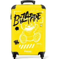 NoBoringSuitcases.com - Handbagage koffer lichtgewicht - Reiskoffer trolley - Graffiti art van een teddybeer op gele achtergrond - Rolkoffer met wieltjes - Past binnen 55x40x20 en 55x35x25