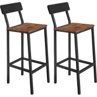 Begryf Set van 2 Barkrukken - Rustiek Bruin - Met Rugleuning - Met Voetsteun - 40x29,5x90 cm - Industrieel Design - Houtlook Zitting