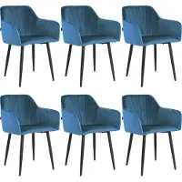 Mevsim Store Rio Eetkamerstoelen - Blauw - Set van 6 - Velvet