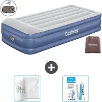 Bestway opblaasbare luchtbed - 1 persoon - 97 x 191 x 46 cm - Grijs/Blauw - Inclusief accessoires