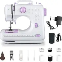 AjieQaQ Draagbare naaimachine, 12 steken, 2 snelheden, robuuste naaimachine, elektrische handmatige quiltmachine, borduurmachine, overlockmachine, snelle naaimachine voor huishoudelijk gebruik