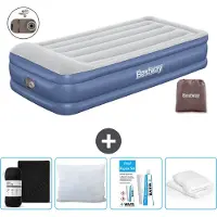 Bestway opblaasbare luchtbed - 1 persoon - 97 x 191 x 46 cm - Grijs/Blauw - Inclusief accessoires