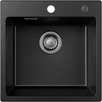 CECIPA 45x45cm Spoelbak Met Kraangat - Granieten Gootsteen - Spoelbak Keuken - Enkele Spoelbakken - Spoelbakken met afdruip - 80% kwartszand en 20% hars - Antraciet