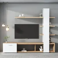 Sweiko Home wandmeubel voor de woonkamer, set woonkamer meubels, 180 x 33,5 x 151,5 cm, geschikt voor televisies tot 60 inch, modern eikenwit tv-meubel, dressoir, tv-wand set, woonkamer meubelset