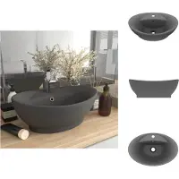 vidaXL Luxe Wasbak - Luxe Wasbakken - Keramische Wastafel - Keramische Wastafels - Wastafel met overloop ovaal 58,5x39 cm keramiek mat donkergrijs