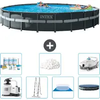 Intex Ronde Ultra XTR Frame Zwembad – 732 x 132 cm – inclusief pomp, ladder, bodemzeil, afdekking, onderhoudspakket, filterballen en stofzuiger