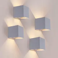 LEDVION - 4x USB Oplaadbare Wandlamp met Sensor – 4400 mAh – Grijs – Draadloos – IP44 – Binnen & Buiten – Warm Wit Licht
