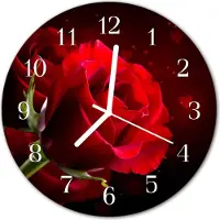 Tulup Wandklok - Rozen Wandklok Glas Met Motief - 30fi cm - Rood Decoratieve Glazen Klok - Witte Handen - Ronde Wandklok - Wandklok Glas Met Motief - Decoratieve Glazen Klok