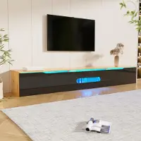 STILVORA TV-meubel met hoogglanzende afwerking, bijzetkast met 16-kleurige LED-verlichting, wandmontabele dressoir, houtkleur