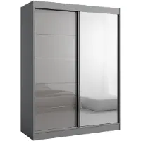 Mzm24 Schuifdeurkast met spiegel, model Como 2D1L, 150 cm breed, in de kleur grijs (Lacobel)