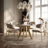 Lookway Eetkamerset VOLTA MAT, bestaande uit een tafel met vier stoelen. Kleur van de poten: goud. Kleur van het tafelblad: mat kasjmieren