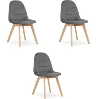 Hm BORA Eetkamerstoelen – Set van 3 – Donkergrijs Velvet – Beukenhouten Poten – Comfortabele en Ergonomische Zitting – Scandinavisch Design – Voor Woonkamer, Keuken, Eetkamer en Slaapkamer