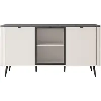 Lookway Commode op poten, model AUTUMN 2D1W, met glazen deurtjes, kleur: kasjmieren/grijze steen