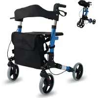 Mobiclinic Trajano - Rollator - Lichtgewicht en opvouwbaar - Tot 100 kg - 4 wielen - Looprek met wielen - Met zitje en tas - Wandelstok houder - Aluminium - Verstelbaar - Blauw