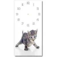 Tulup Wandklok - Kleine kat Decoratieve Glazen Klok - 30x60 cm - Grijs Glazen Wandklok Design - Witte handen - Rechthoekige Klok - Glazen Klok Met Print - Wandklok Glas Met Motief