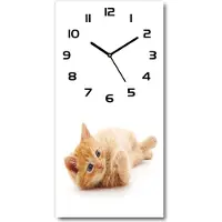 Tulup Wandklok - Rode Kat Decoratieve Glazen Klok - 30x60 cm - Oranje Glazen Wandklok Design - Zwarte handen - Rechthoekige Klok - Glazen Klok Met Print - Wandklok Glas Met Motief