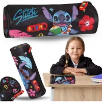 Sarcia.eu DISNEY Stitch ALOHA Zwarte pennenetui voor schoolmeisjes, TUBA, etui voor schoolbenodigdheden 22x8x8cm