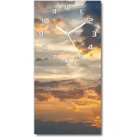 Tulup Wandklok - Zonsondergang Wandklok Glas Met Motief - 30x60 cm - Oranje Decoratieve Glazen Klok - Witte handen - Rechthoekige Klok - Gekleurde Glazen Klok - Glazen Klok Met Print