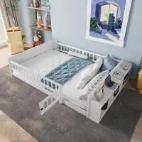 Ulife Kinderbed van grenenhout met open plank, verstelbare bodems en een flexibel hekwerk, wit, 140x190 cm
