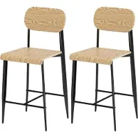 Youjia Barkeukenset, 2 stuks, barkruk met voetsteun, metalen frame, keukelstoel met een zithoogte van 66 cm, eenvoudige montage, industrieel design, natuurhout, 43 cm, 103 cm, staal, 2 stuks