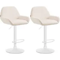 BellaFurn Set van 2 barkrukken – bekleding van fluweel – in hoogte verstelbaar, 360° draaibaar | Kleur: Crème | Materiaal voet: mat wit metaal