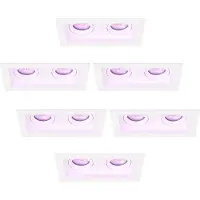 LEDVION – 6x Smart LED Inbouwspot Dubbel Rechthoek 185x100mm – Wit – Dimbaar – Kantelbaar – GU10 – RGB+CCT – 4.9W – IP20