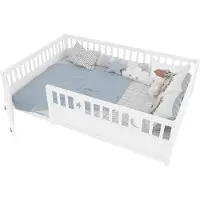 OKWISH Kinderbed 140x190, Paneelbed zonder matras met lattenbodem, Houten bed met veiligheidssloten en ster-maan decoratie, Wit