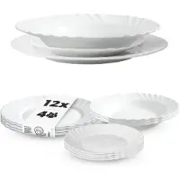 Kadax Serviesset, 12-delig, servies voor 4 personen, tafelset met soepborden, dessertborden en dinerborden, serviesset van opaalglas, servies (wit)